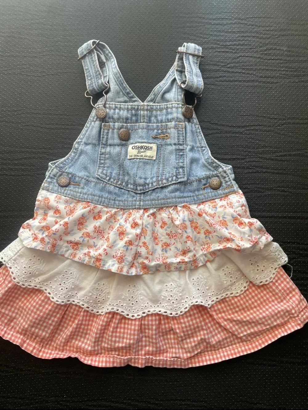 OshKosh B'gosh Denim Blue Floral Tiered Skirt Overalls